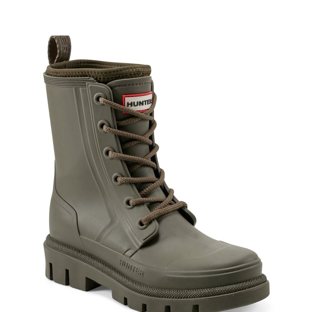 New Hunter Women's Diana Waterproof Green Lace Up Rain Boots Sz 9 shoe $160 msrp - Picture 2 of 6